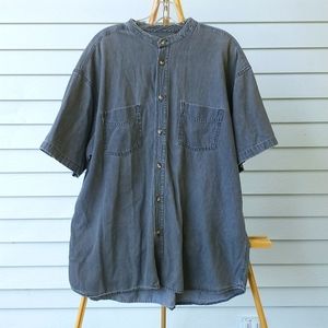Vintage 90's Faded Glory Collarless Denim Button Up Size XL